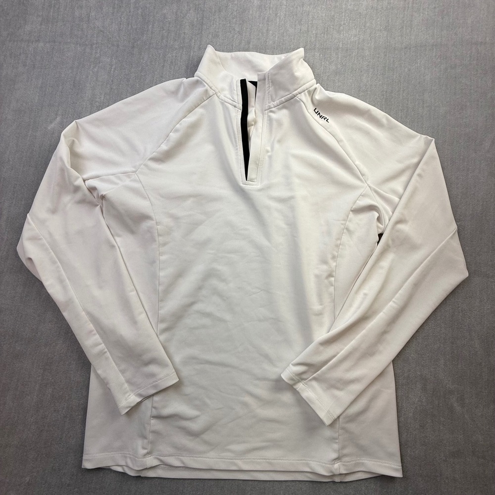 UNRL Mens Quarter Zip Pullover White Athletic Performance Long Sleeve Shirt S